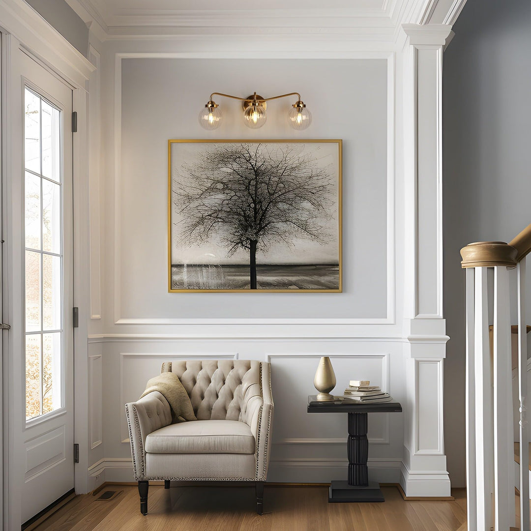 Mid-Century Modern 3-Light Gold Bathroom Vanity Lights Globe Glass Wall - Diamond Home USA