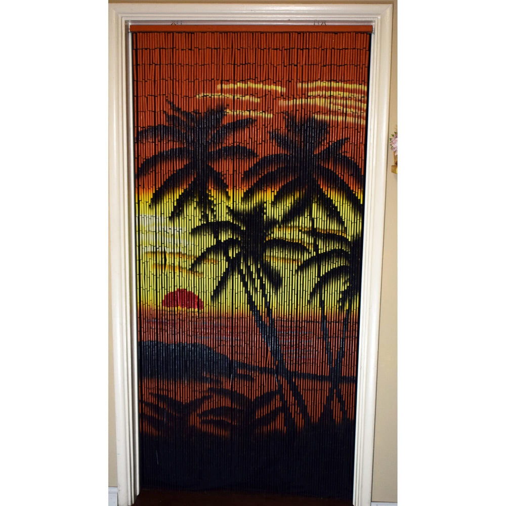 Handmade Diamond Palm Bamboo Beaded Curtain Multi Color Beads Wood Hand Painted - Diamond Home USA