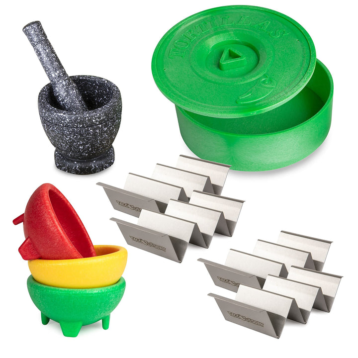 Taco Tuesday Kit Includes Tortilla Warmer 3 Salsa Bowls 4-Set Shell Holders