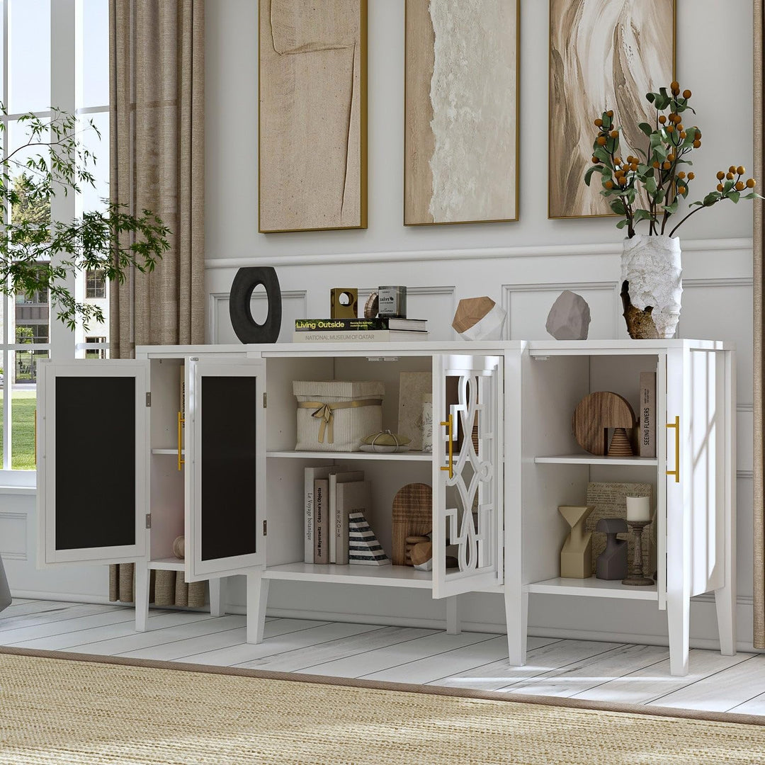 Media Console Cabinet Mirrored Door Design Buffet/Sideboard Accent 62.9" w White - Diamond Home USA
