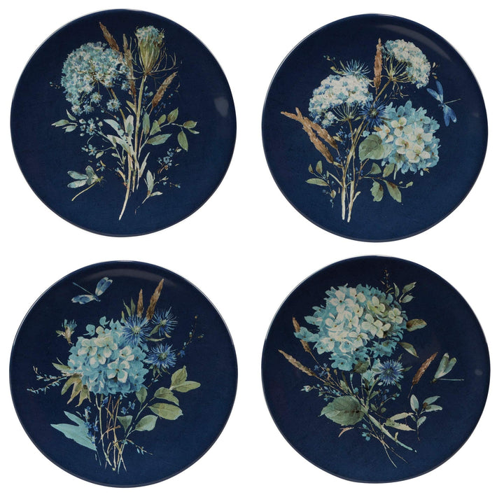 Bohemian Blue 16-Piece Dinnerware Set Service for 4 Green Multi Color Floral - Diamond Home USA