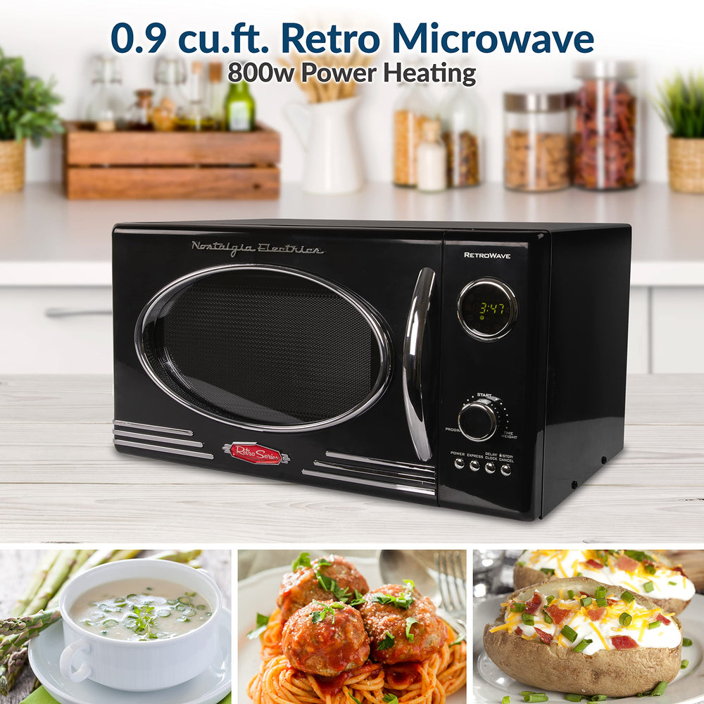 Nostalgia RMO4BK Retro 0.9 Cubic Foot 800-Watt Countertop Microwave Oven 5 Power