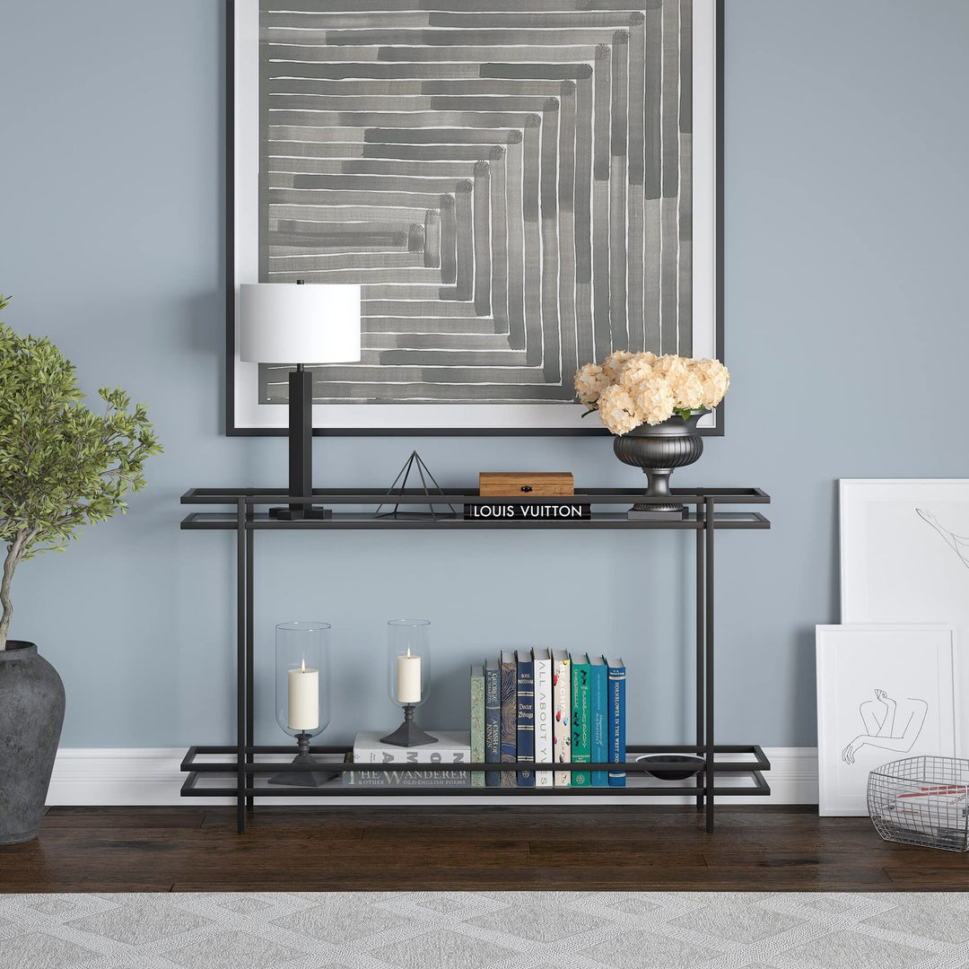 Console Table Black Modern Contemporary Rectangular Metal Painted Shelf Storage Blackened Bronze - Diamond Home USA