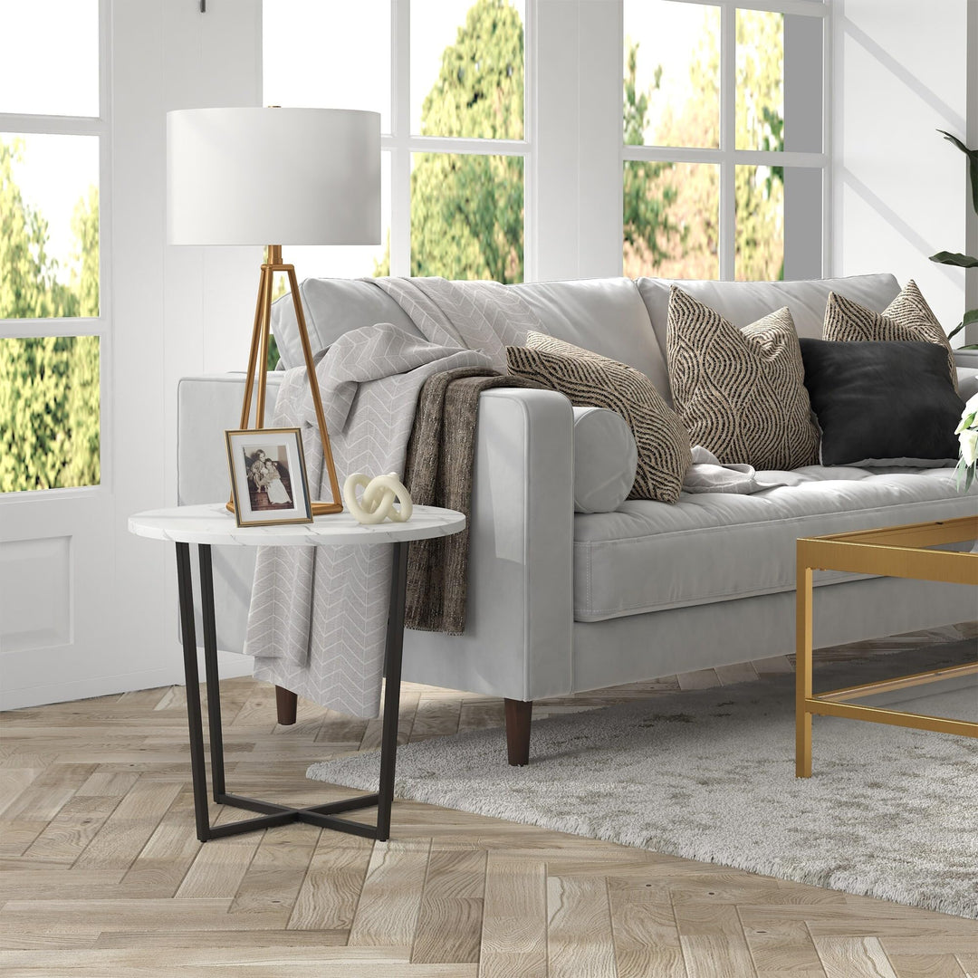 22" Wide Round Side Table with Marble Top Black Modern Contemporary Metal - Diamond Home USA