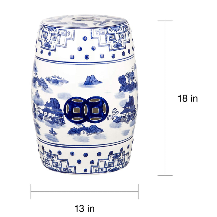 Mist Chinoiserie Blue Garden Stool - 13" X 18" Ceramic - Diamond Home USA