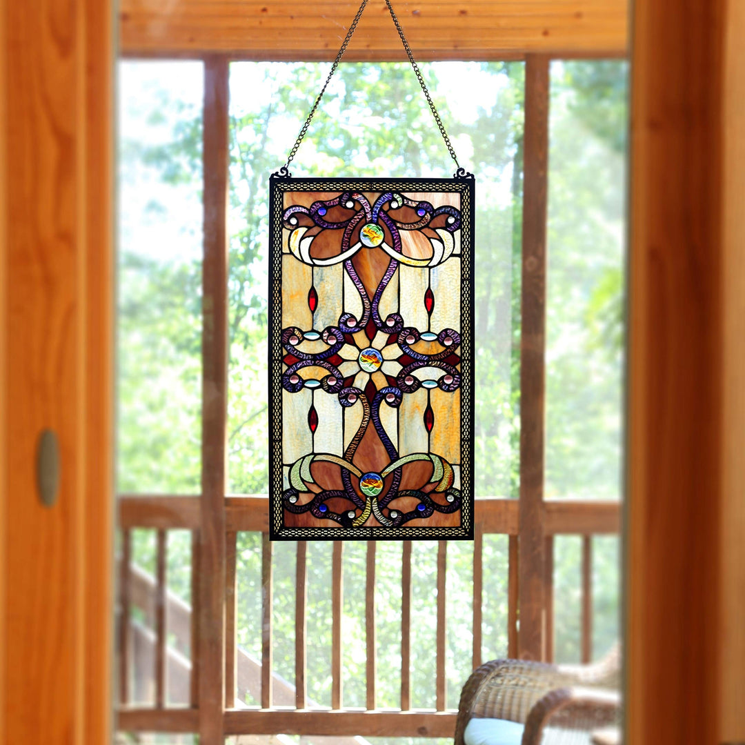 Amber Stained Glass 26-inch Window Panel - M Green Metal