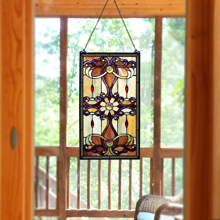 Amber Stained Glass 26-inch Window Panel - M Green Metal
