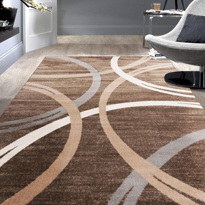 Rugshop Modern Wavy Circles Design Area Rug 7' 10" x 10'2" Brown 7'10" x 10'2" - Brown