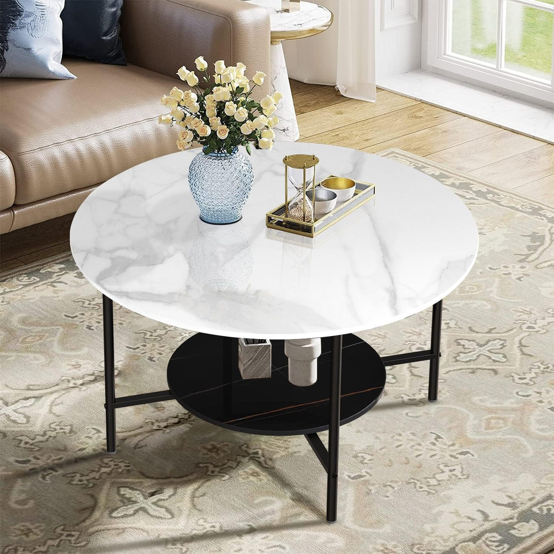 Modern Coffee Tables Round 2 Tier Sintered Stone Tabletop 31.5" W X 18.7" H