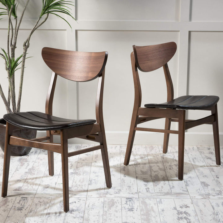 Christopher Knight Home Anise Leather / Walnut Dining Chairs 2-Pcs Set Dark