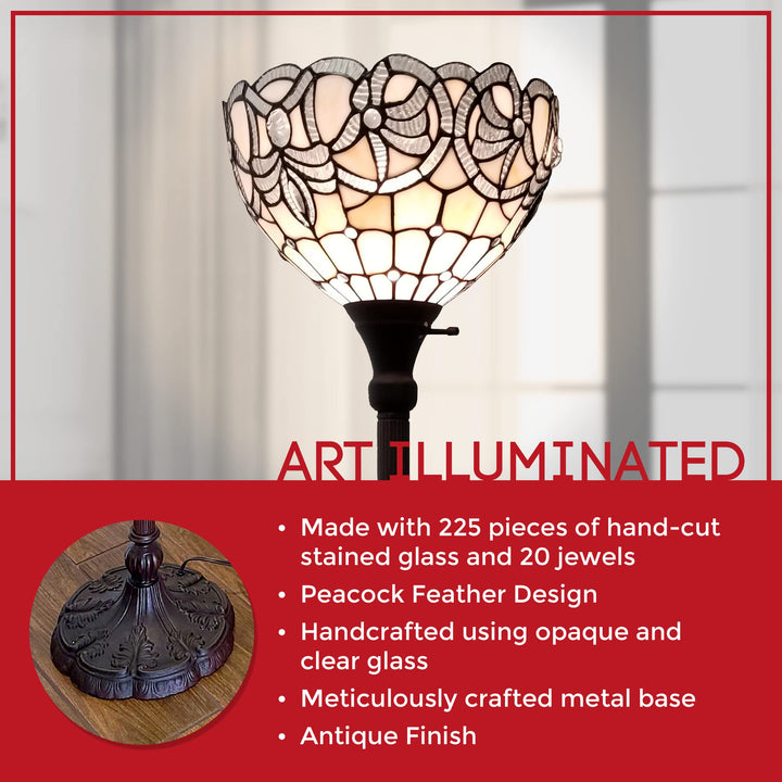Amora Tiffany Floor Lamp Torchiere - Vintage Standing Light Floor Lamp - 72” White - Diamond Home USA