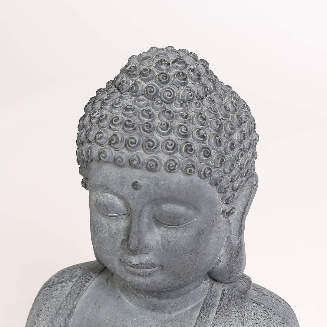 Meditating Buddha Garden Statue with Solar Light Grey Oriental Polyresin Bulbs - Diamond Home USA