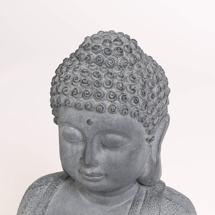 Meditating Buddha Garden Statue with Solar Light Grey Oriental Polyresin Bulbs - Diamond Home USA