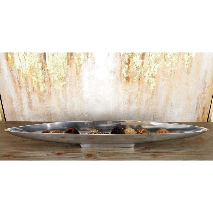 Aluminum Boat Serving Tray Silver Geometric Modern Contemporary Metal 1 Piece