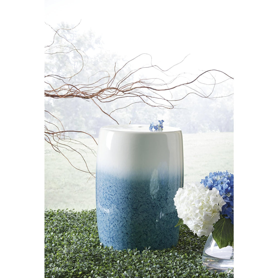 Design White/Blue Stool 13" w X 13" d 18" h Blue White Casual Round Ceramic