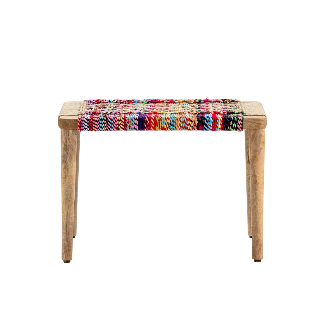 Colorful Woven Bench Multi Color Abstract Bohemian Eclectic Pattern Wood