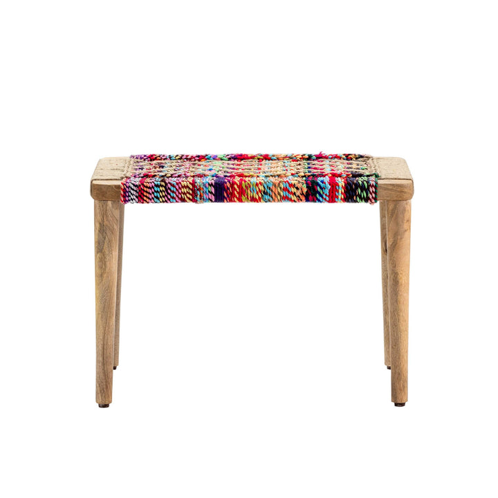Colorful Woven Bench Multi Color Abstract Bohemian Eclectic Pattern Wood