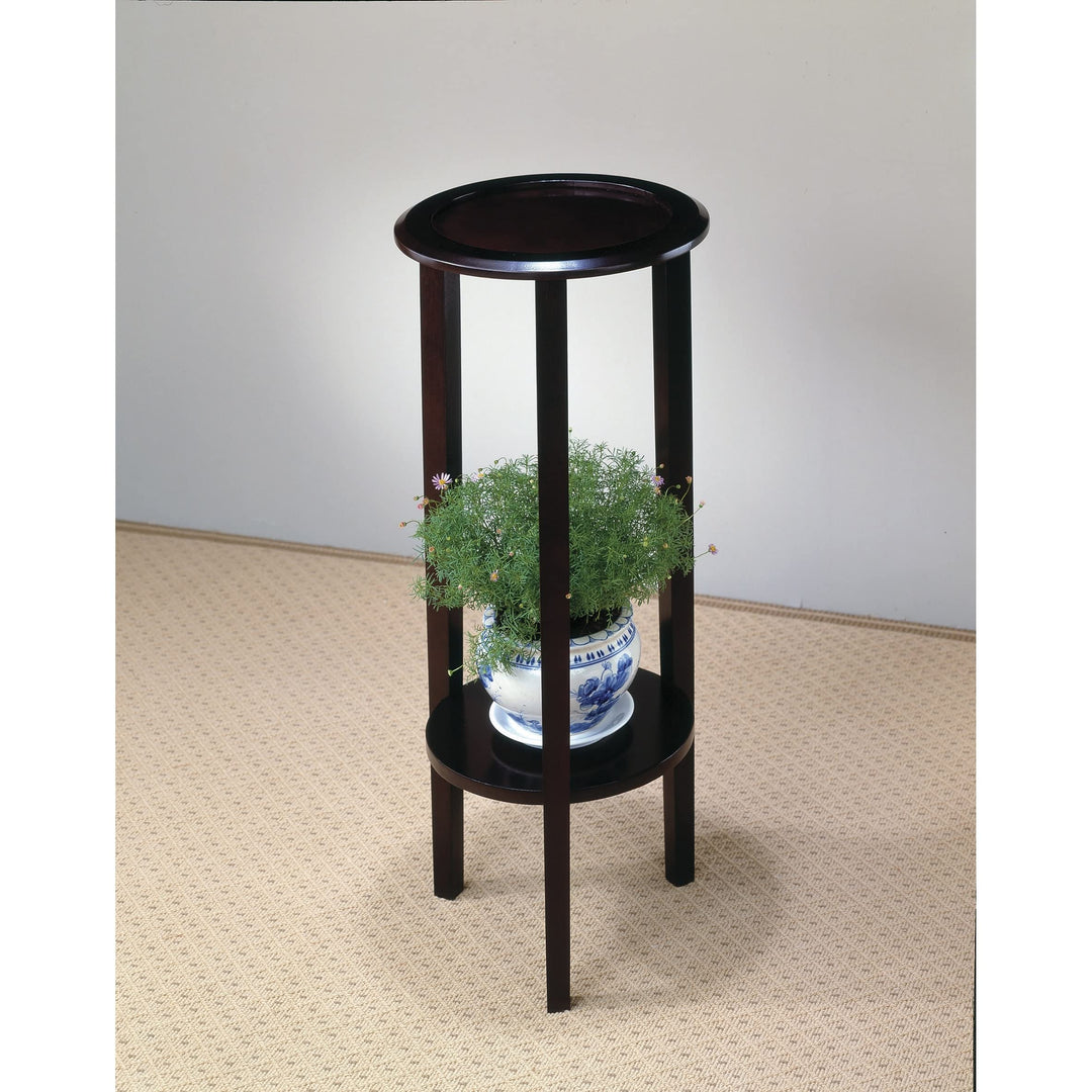 Round Accent Table Black Transitional MDF Rubberwood Finish Shelf Storage