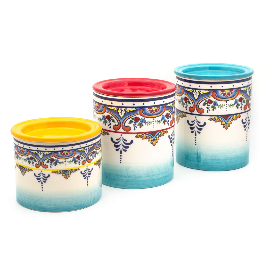 EuroCeramica Zanzibar Zanzibar-3pcs Canister 3-Piece Set Multicolor - Diamond Home USA