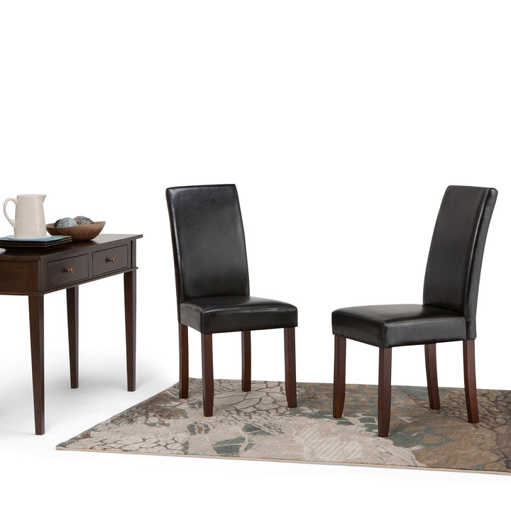 SIMPLIHOME Acadi Parson Dining Chair (Set of 2) Midnight Black Faux Leather - Diamond Home USA