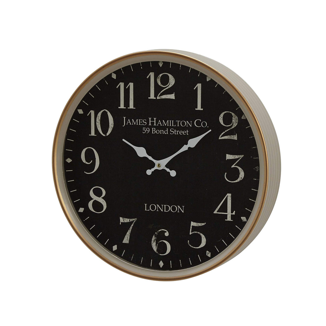 16-inch Vintage Round Wall Clock Black Farmhouse Iron White - Diamond Home USA