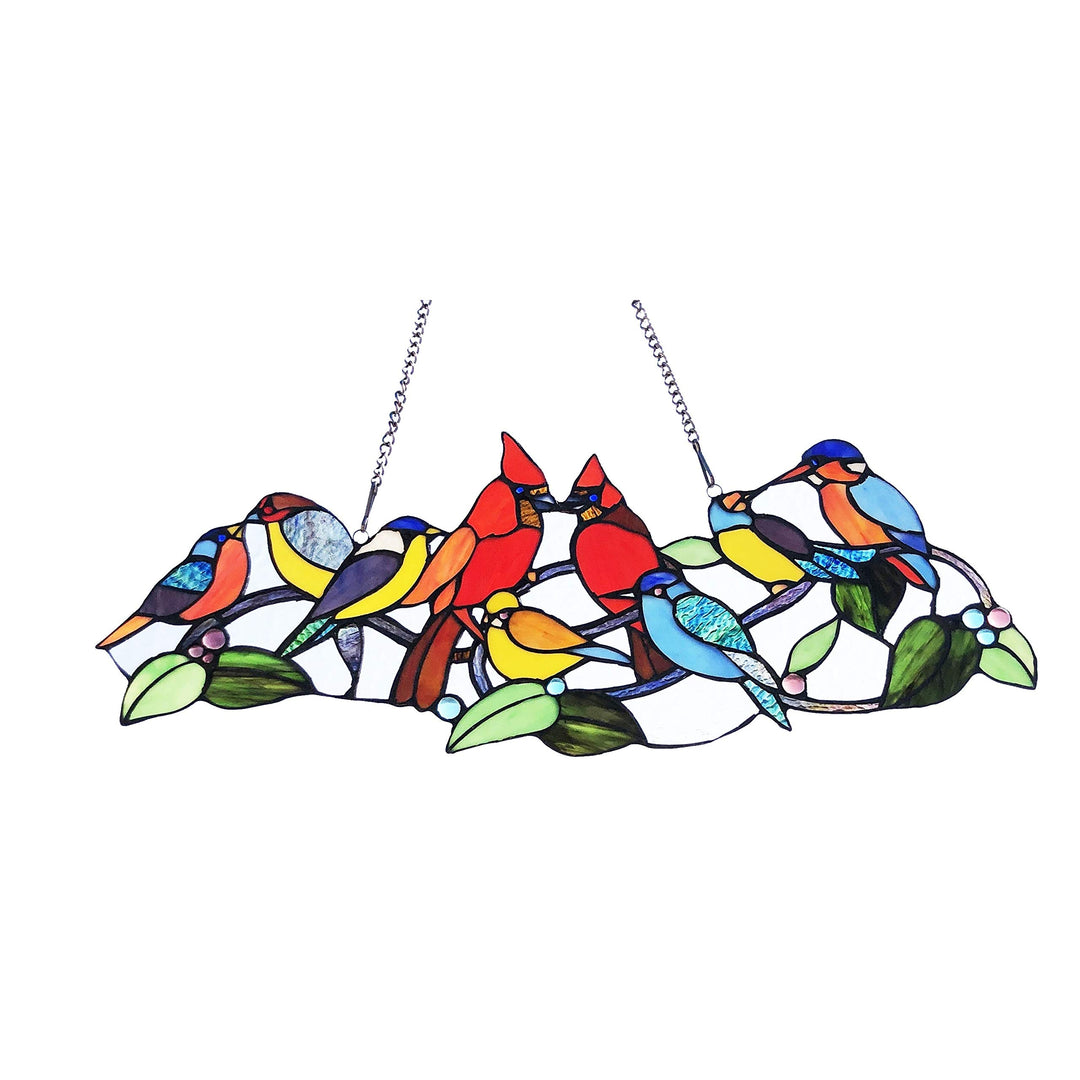 Glass Window Panel/suncatcher with Cute Birds Multi Color Traditional - Diamond Home USA