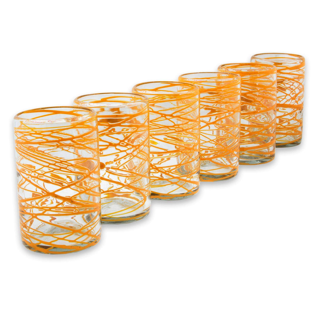 Handmade Set Of 6 Blown Glass 'Tangerine Swirl' Water Glasses (Mexico) Clear - Diamond Home USA