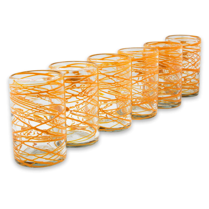 Handmade Set Of 6 Blown Glass 'Tangerine Swirl' Water Glasses (Mexico) Clear - Diamond Home USA