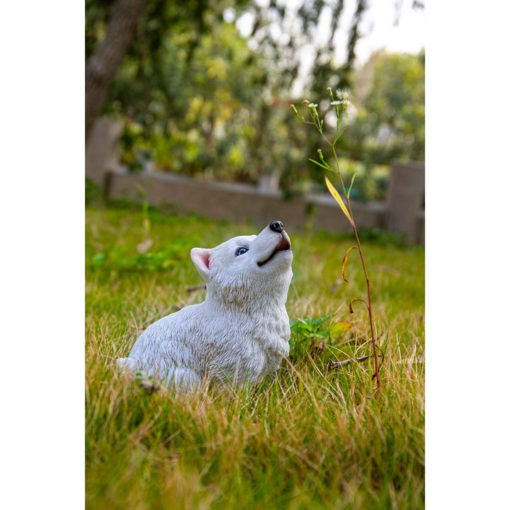 Howling American Eskimo Puppy Statue White Polyresin