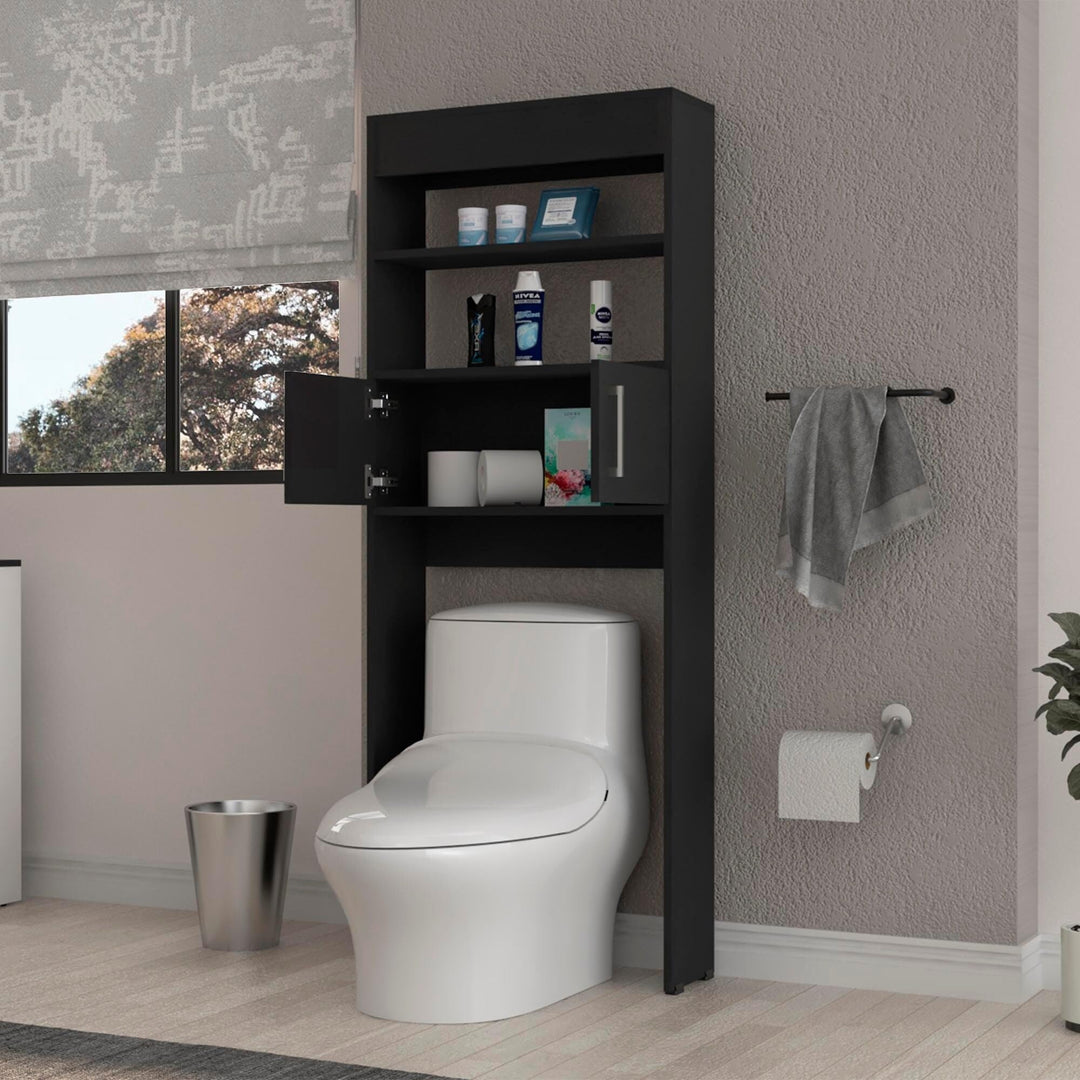 Over The Toilet Cabinet with 2 Shelves2 Doors Black Modern Contemporary Wood - Diamond Home USA