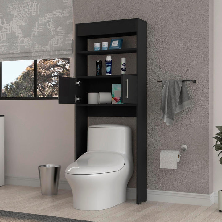 Over The Toilet Cabinet with 2 Shelves2 Doors Black Modern Contemporary Wood - Diamond Home USA