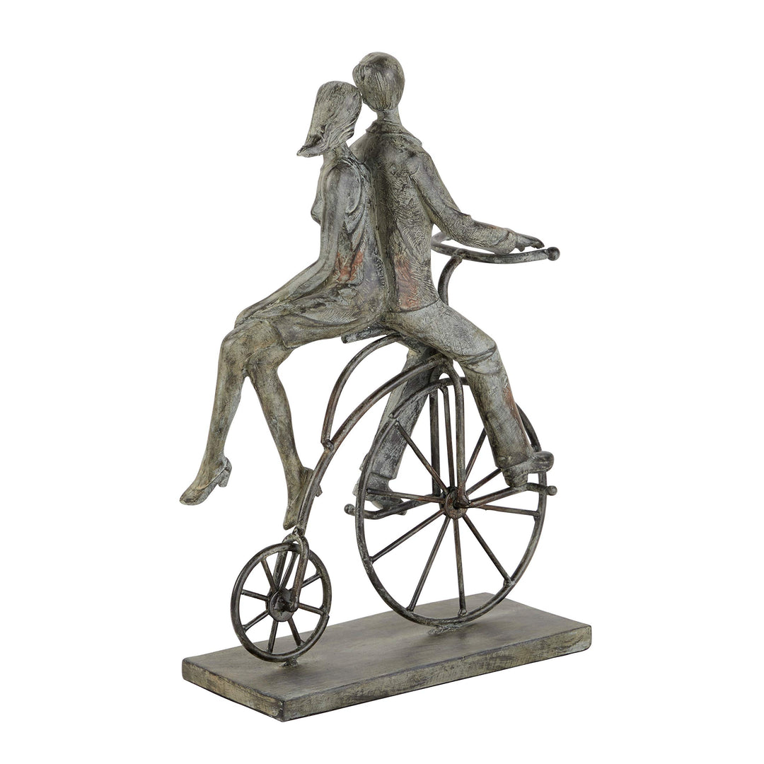 Polystone Distressed Metal Couple On Bicycle Sculpture 9" X 14" 9 X 5 13 Grey - Diamond Home USA