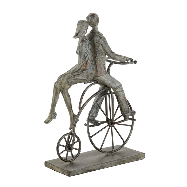 Polystone Distressed Metal Couple On Bicycle Sculpture 9" X 14" 9 X 5 13 Grey - Diamond Home USA