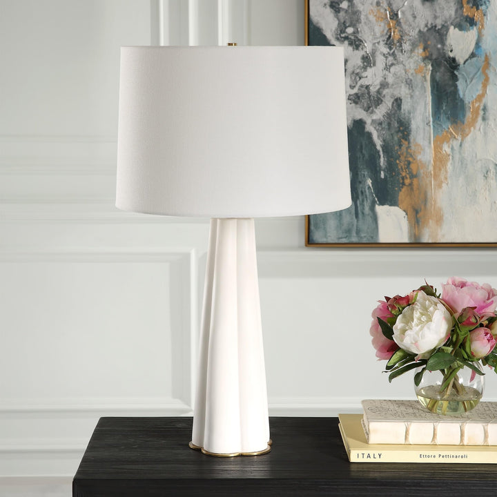 Satin White Ceramic Table Lamp 15" w X 26" h 15" d Modern Contemporary Bulbs - Diamond Home USA
