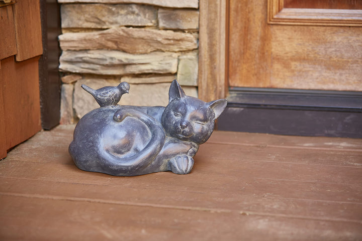 Southern Patio 9.5 in. W Sleeping Cat Garden Statue - Diamond Home USA