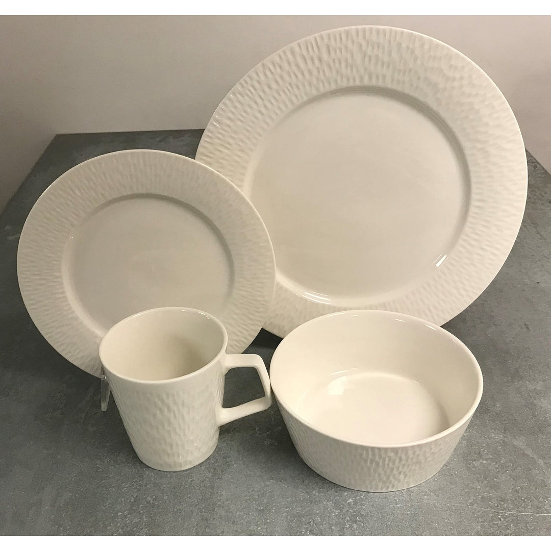 Rain Drop White 16pc Dinner Set Solid Modern Contemporary Round Porcelain 16 - Diamond Home USA