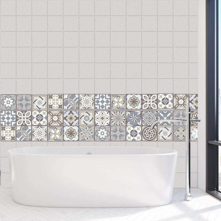 Limestone Spanish Tile Stickers Peel and Stick Wall Sticker Decal 24pcs 4"x4" - Diamond Home USA