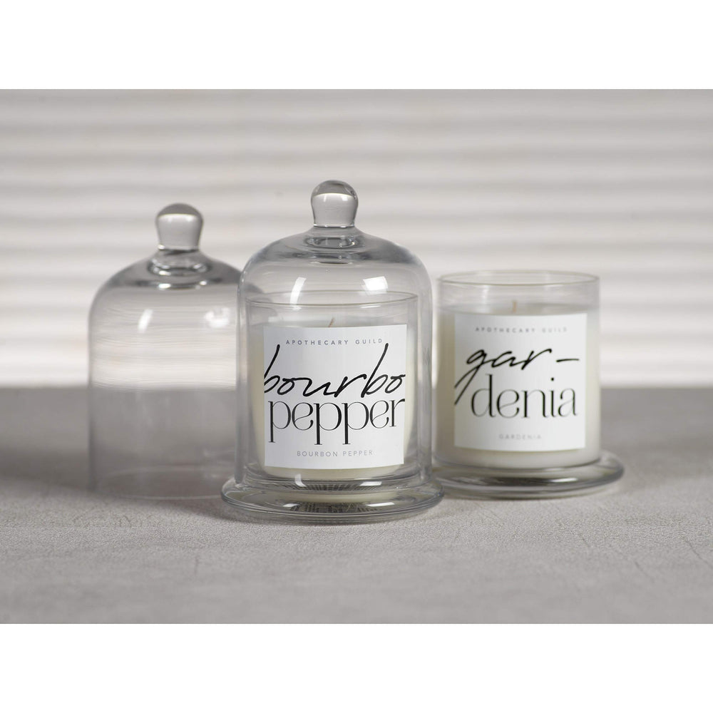 Bourbon Pepper Scented Candle Jar with Glass Dome Clear Wax - Diamond Home USA