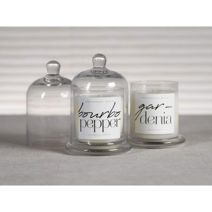 Bourbon Pepper Scented Candle Jar with Glass Dome Clear Wax - Diamond Home USA
