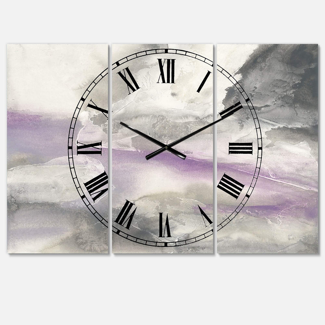 Watercolor Minimal Purple Tones I' Cottage 3 Panels Oversized Wall Clock 36 - Diamond Home USA