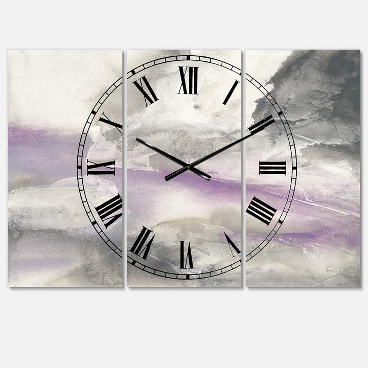 Watercolor Minimal Purple Tones I' Cottage 3 Panels Oversized Wall Clock 36 - Diamond Home USA