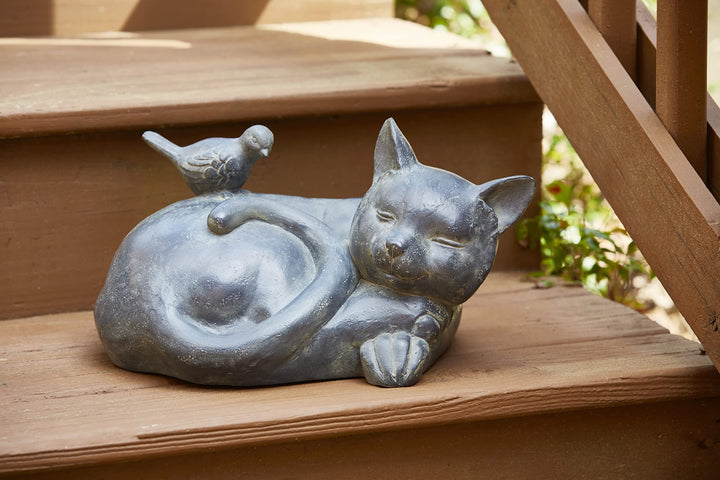 Southern Patio 9.5 in. W Sleeping Cat Garden Statue - Diamond Home USA