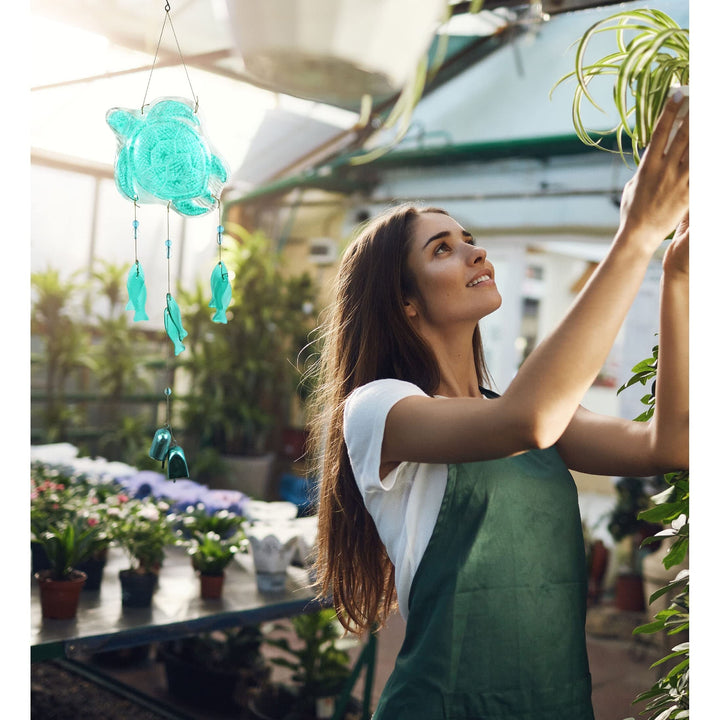 Aqua Sea Turtle Hanging Glass Wind Chime 32.68 Inch Blue - Diamond Home USA