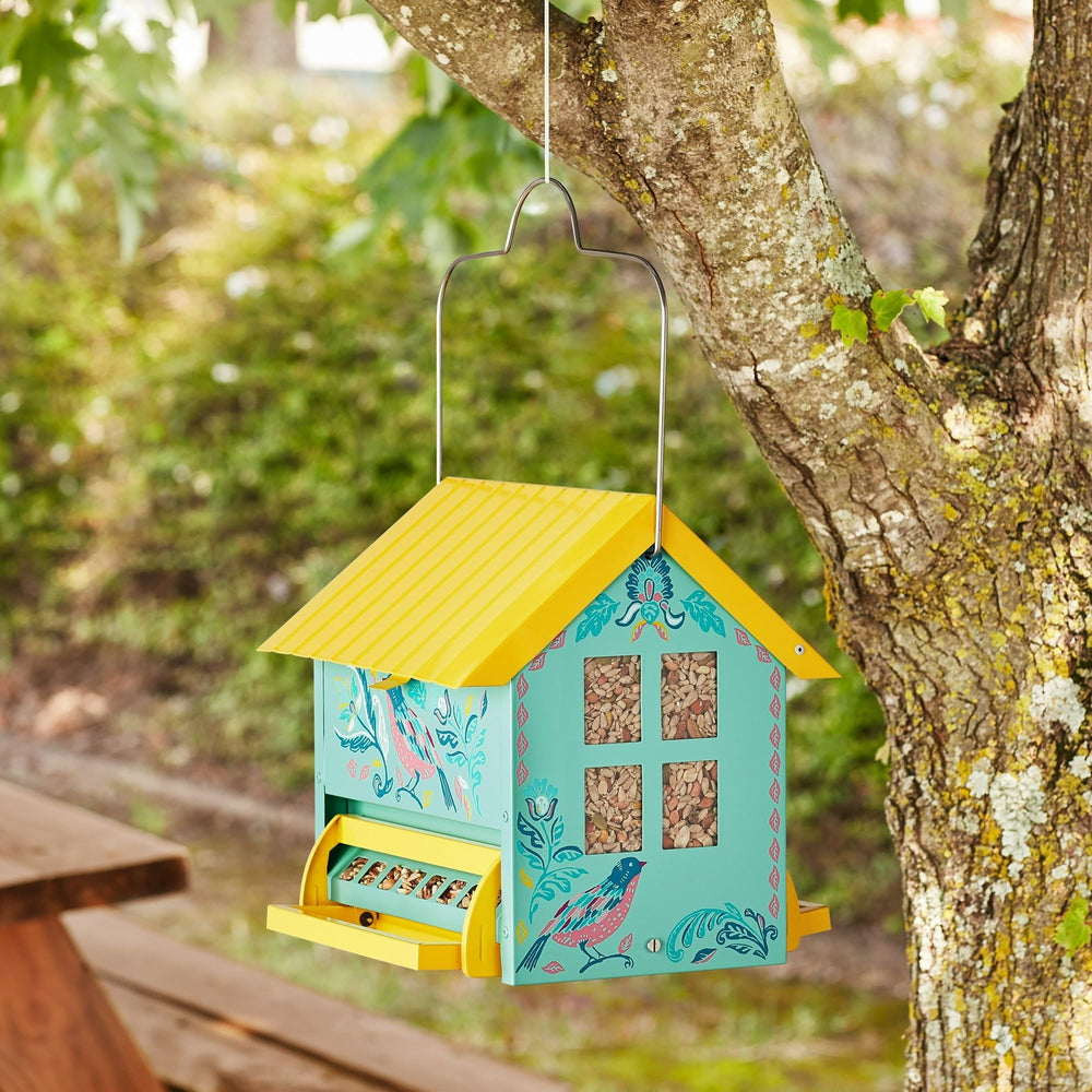 Squirrel Anti Funnel Bird Feeder Yellow Metal - Diamond Home USA