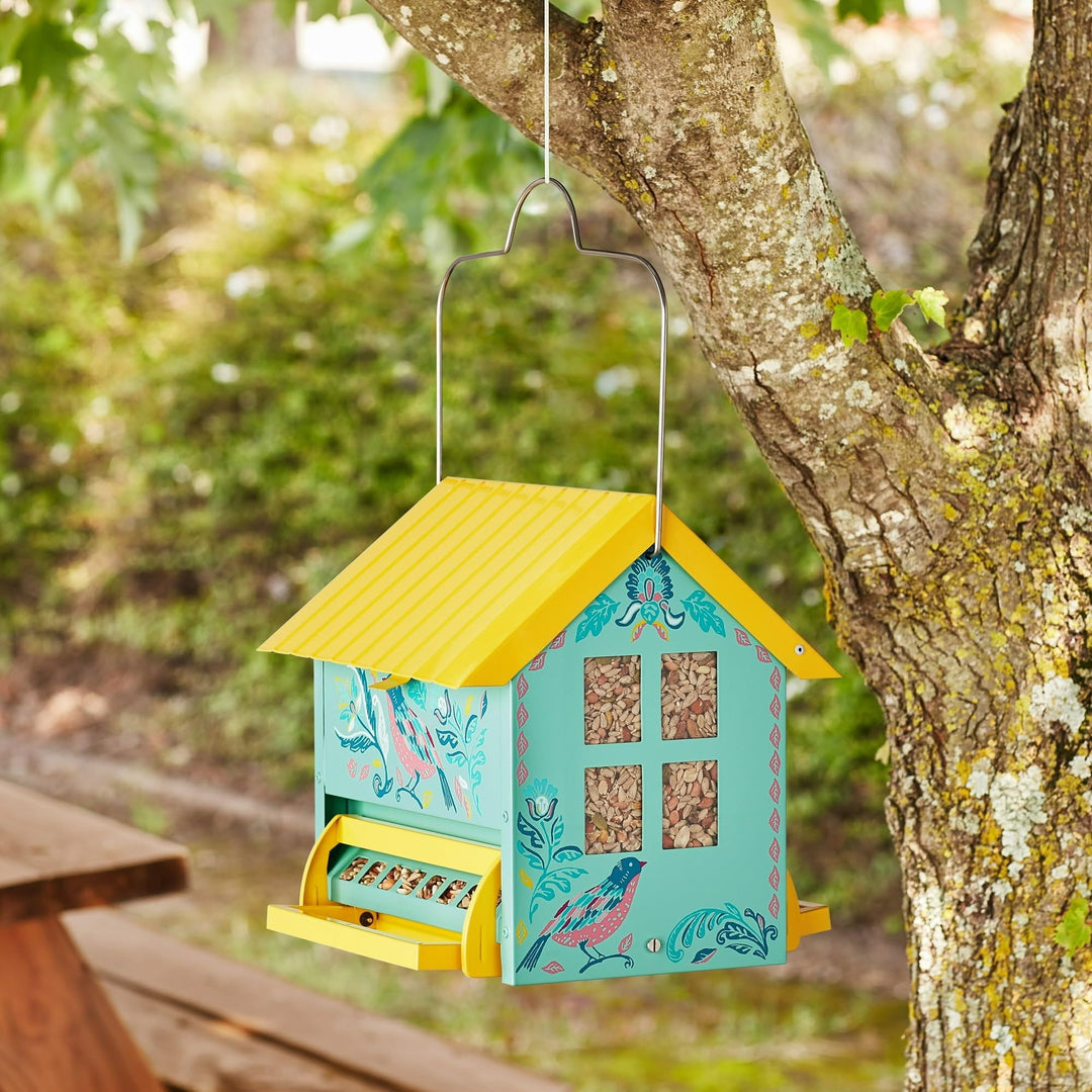 Squirrel Anti Funnel Bird Feeder Yellow Metal - Diamond Home USA