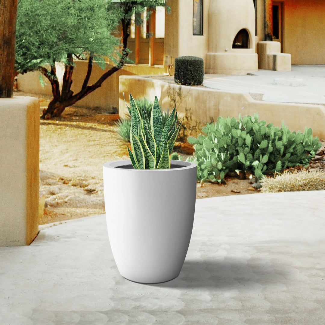 18" H Solid White Concrete Round Flower Pot Modern Planter with Drainage Hole - Diamond Home USA