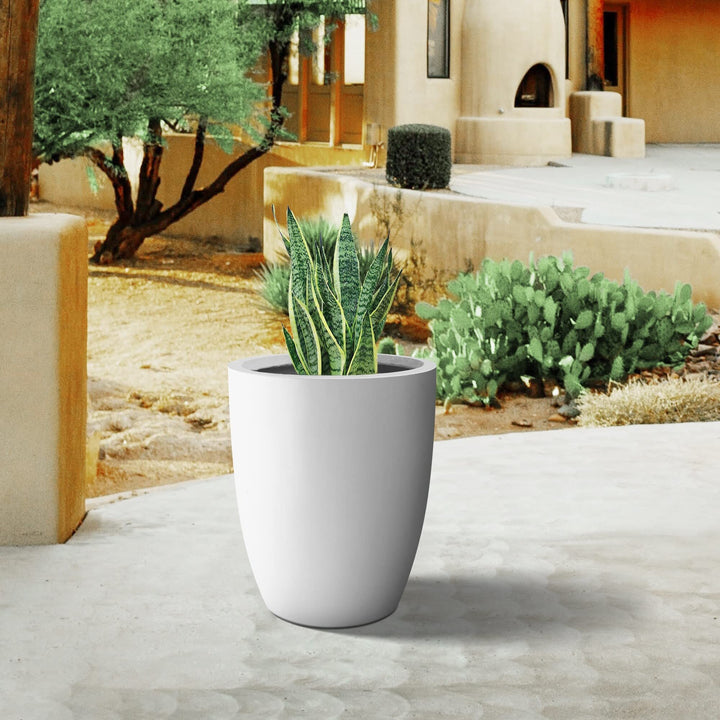 18" H Solid White Concrete Round Flower Pot Modern Planter with Drainage Hole - Diamond Home USA