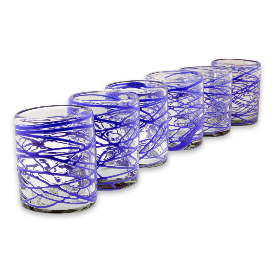 Handmade Set Of 6 Blown Glass Rock Glasses 'Sapphire Swirl' (Mexico) Blue - Diamond Home USA
