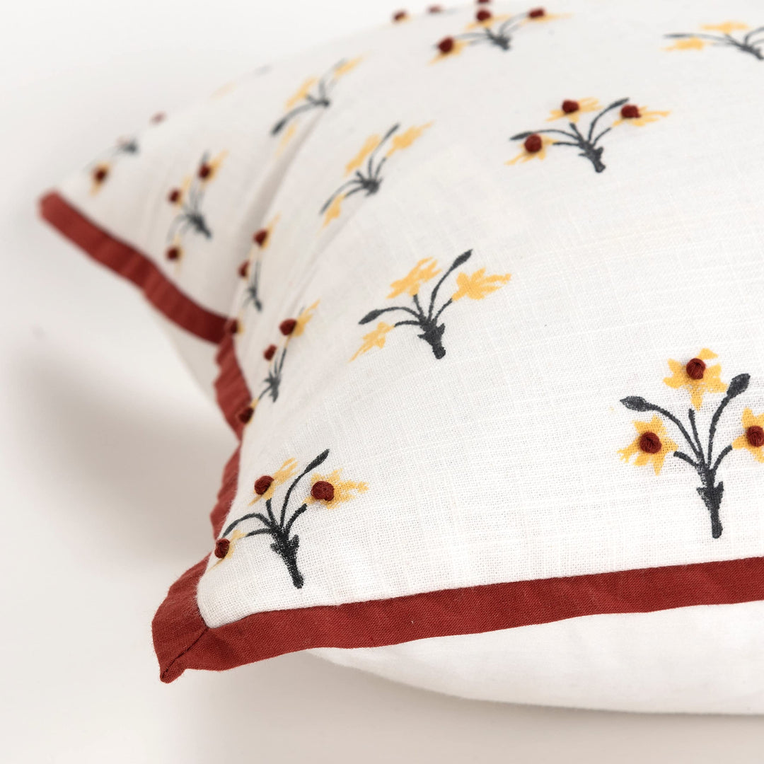 Boho Floral Rust/Yellow Throw Pillow Cover Red Bohemian Eclectic Transitional - Diamond Home USA