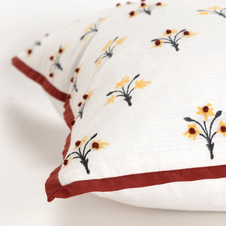 Boho Floral Rust/Yellow Throw Pillow Cover Red Bohemian Eclectic Transitional - Diamond Home USA